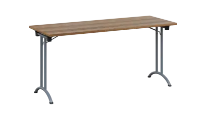 SLA 160 lak skládací jednací stůl 1600x600, deska 25 mm, podnož stříbrný lak, deska ořech světlý